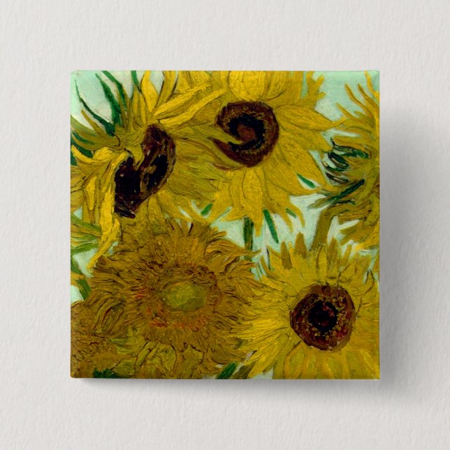 Chapa Cuadrada Sunflowers en un Bella Artes Vase Van Gogh (Anverso)