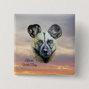 Chapa Cuadrada Sunrise African Wild Dog pone en peligro el arte o