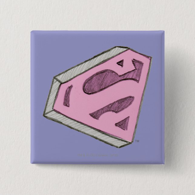 Chapa Cuadrada Supergirl Sketched Pink Logo (Anverso)