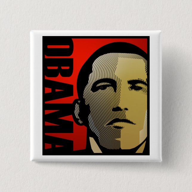 Chapa Cuadrada Superhéroe de Barack Obama (Anverso)