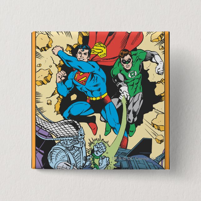 Chapa Cuadrada Superman y Green Lantern luchan contra Brasil (Anverso)
