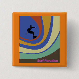 Chapa Cuadrada Surf Paradise surfista en olas coloridas