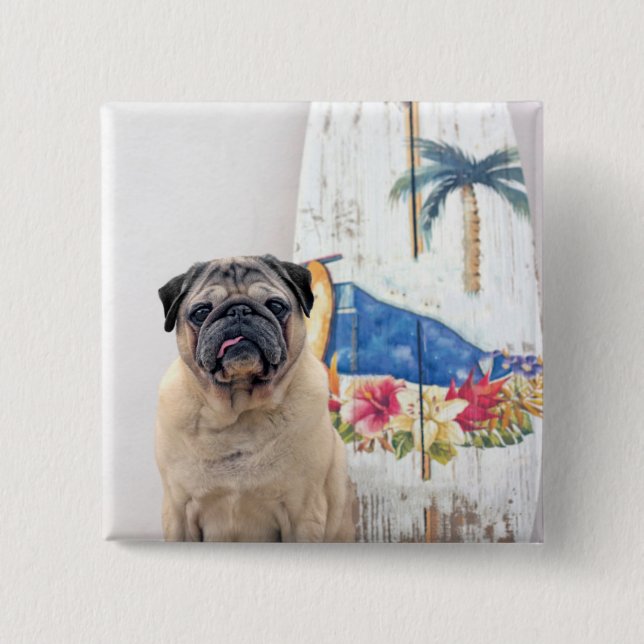 Chapa Cuadrada Surf Pug (Anverso)
