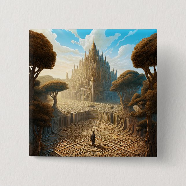 Chapa Cuadrada Surreal Maze Castle Paisaje Fantasía Arte (Anverso)