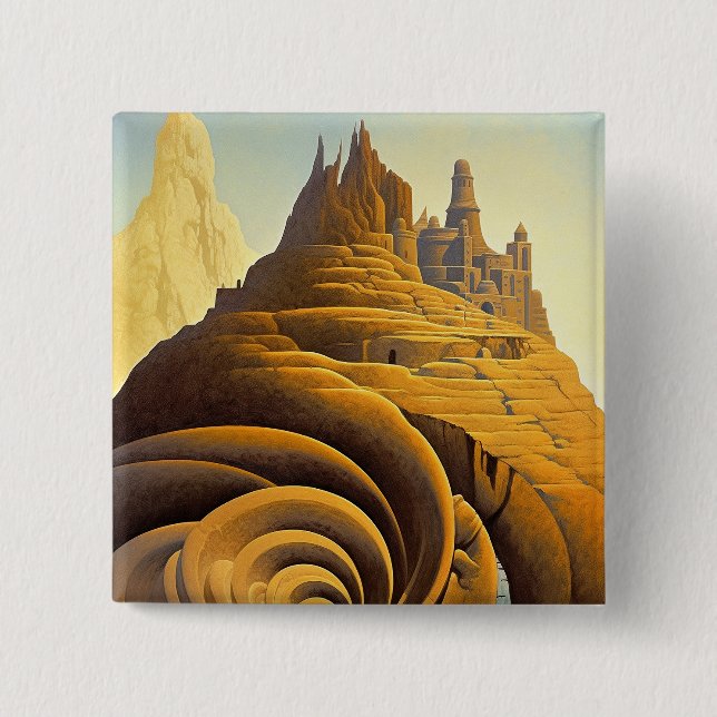 Chapa Cuadrada Surreal Mountain City Fantasy Art (Anverso)
