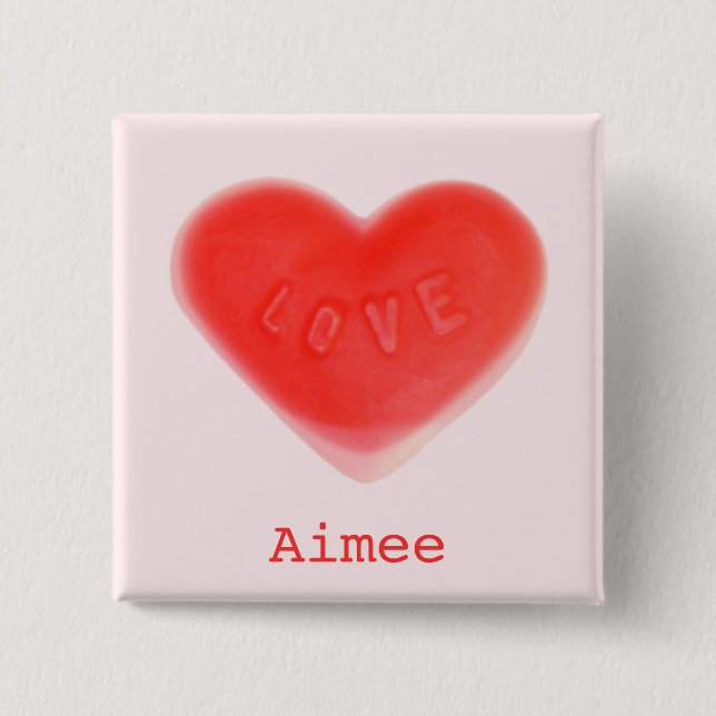 Chapa Cuadrada Sweet Heart Pink 'Name' button cuadrado (Anverso)