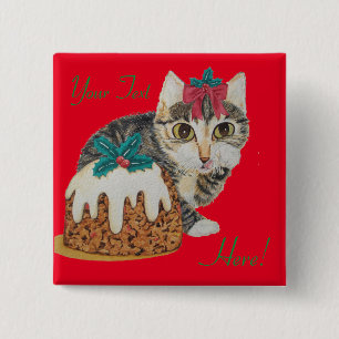 Chapa Cuadrada tabby gris del gatito lindo que lame navidad de la