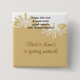 Chapa Cuadrada Tan Floral Boda Bridal Ducha Nombrar Pins
