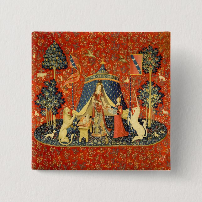 Chapa Cuadrada Tapestries de Unicorn Lady Legend Medieval (Anverso)