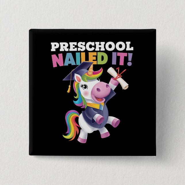 Chapa Cuadrada Tapón De Graduación De Unicornio En El Preescolar (Anverso)