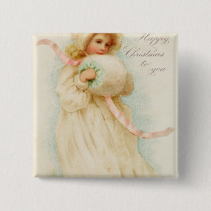 Chapa Cuadrada Tarjeta de Navidad que representa a un chica con