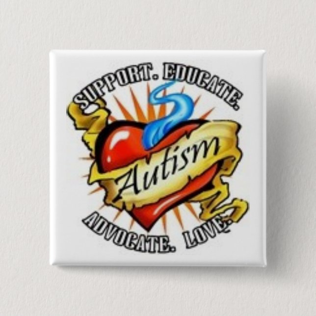 Chapa Cuadrada tatoo del corazón del autismo (Anverso)