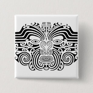 Chapa Cuadrada Tatuaje maorí - Blanco y negro