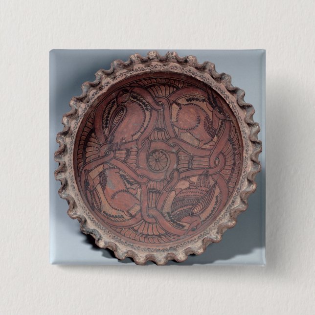 Chapa Cuadrada Taza copta, terracota pintada con las fronteras (Anverso)