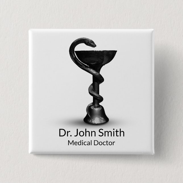 Chapa Cuadrada Tazón médico de serpiente negra Hygieia Caduceus b (Anverso)