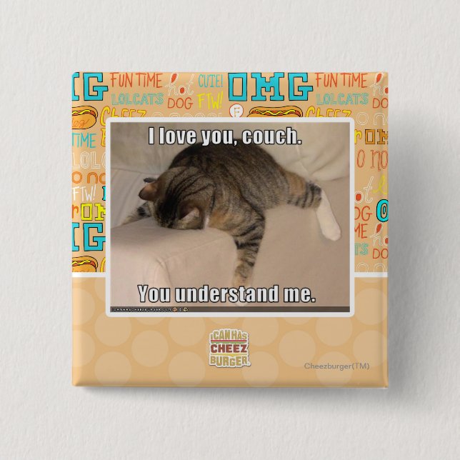 Chapa Cuadrada Te amo, sofá (Anverso)