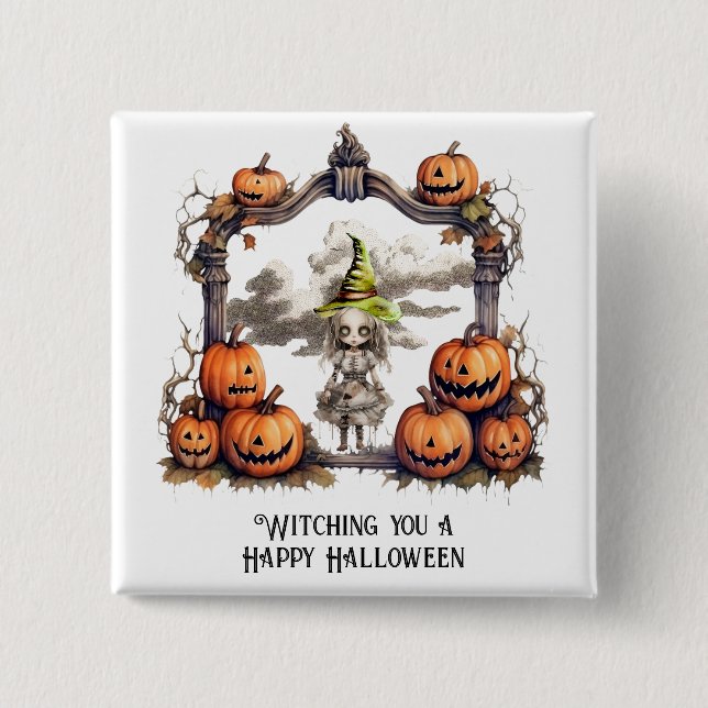 Chapa Cuadrada Te presento una Feliz Halloween (Anverso)