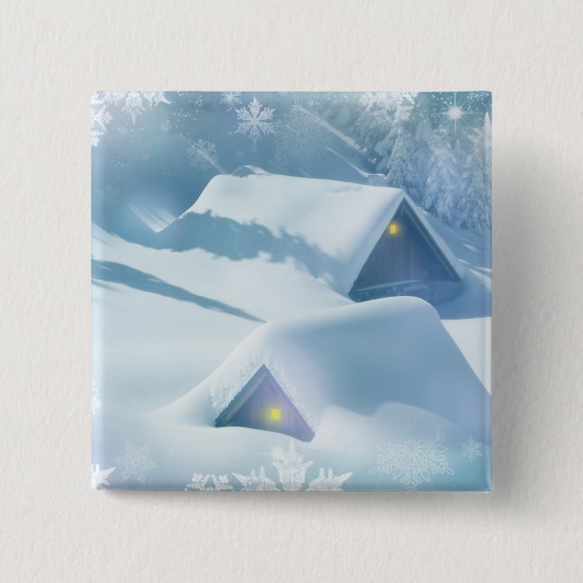 Chapa Cuadrada Techo de nieve en un bosque (Anverso)
