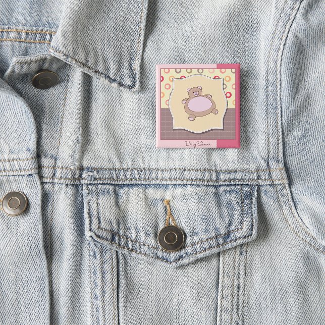 Chapa Cuadrada Teddy Bear Baby Shower con círculos retro (Subido por el creador)