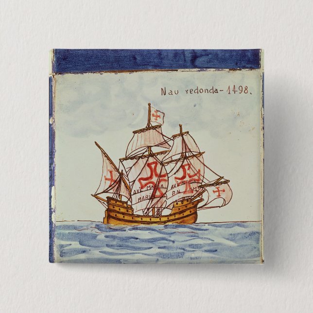 Chapa Cuadrada Teja de Azulejos que representa una nave, de (Anverso)