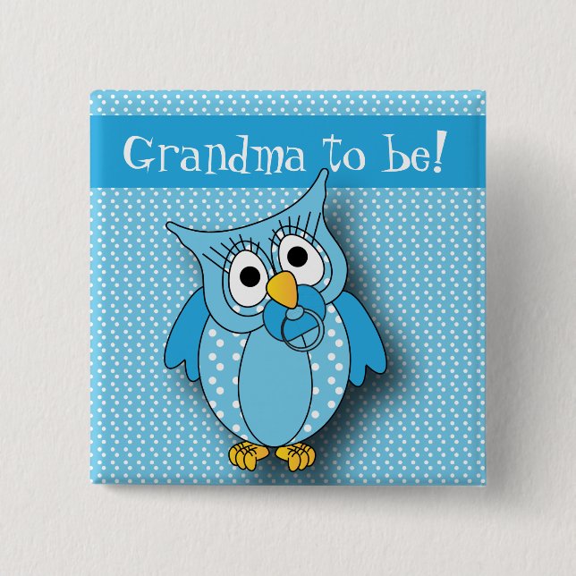 Chapa Cuadrada Tema azul del búho el | Baby Shower del lunar (Anverso)