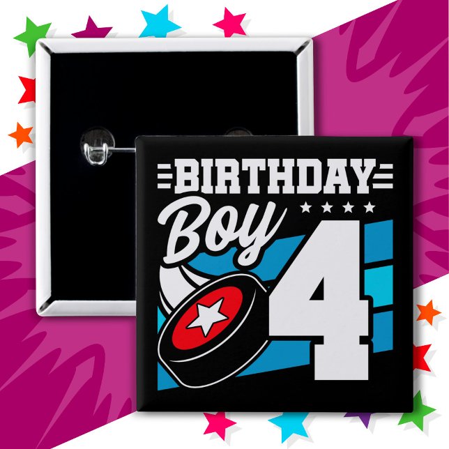 Chapa Cuadrada Tema de Fiesta de hockey de cuatro años (Subido por el creador)