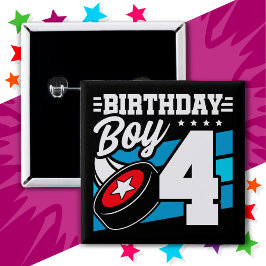 Chapa Cuadrada Tema de Fiesta de hockey de cuatro años