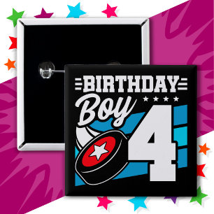 Chapa Cuadrada Tema de Fiesta de hockey de cuatro años