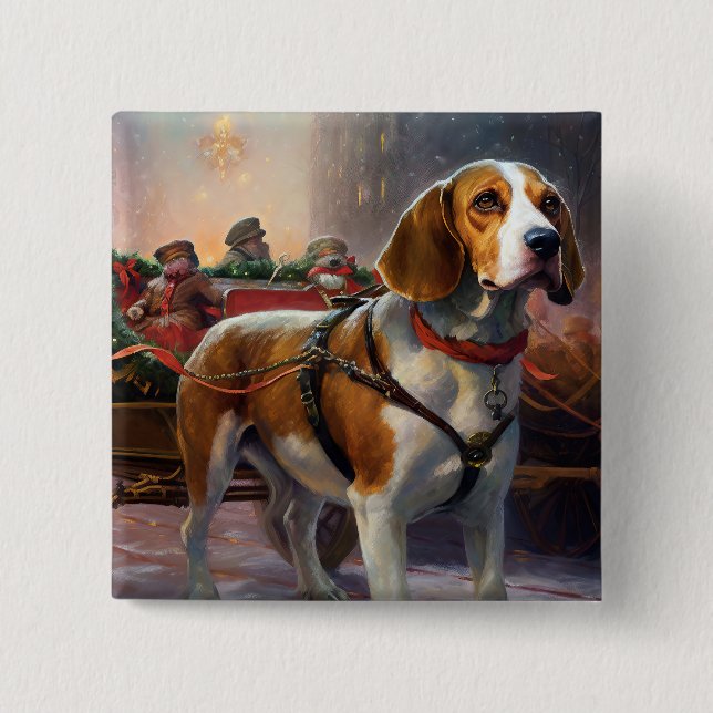 Chapa Cuadrada Temporada festiva de los Navidades Beagle (Anverso)