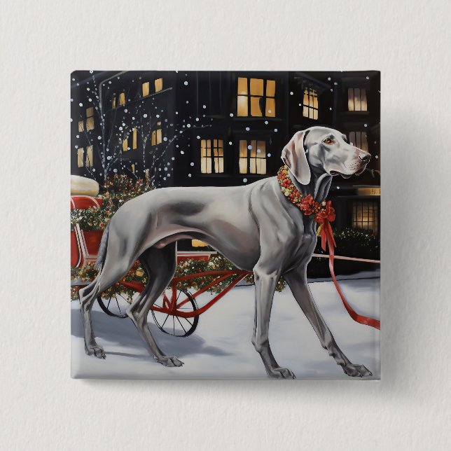 Chapa Cuadrada Temporada festiva de Navidades de Weimaraner (Anverso)