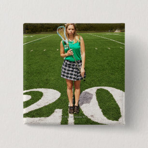 Chapa Cuadrada Tenencia del jugador del lacrosse de la High