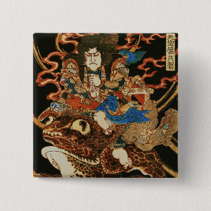 Chapa Cuadrada Tenjiku Tokubei Riding Giant Toad Kuniyoshi Fine