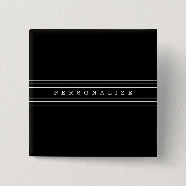 Chapa Cuadrada Texto Personalizado y franjas modernas | Blanco y  (Anverso)