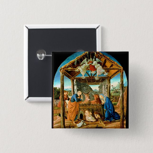Chapa Cuadrada The Nativity, famous painting by Sandro Botticelli (Anverso y reverso)