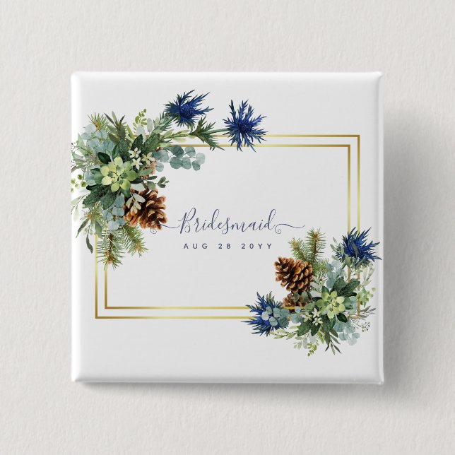 Chapa Cuadrada Thistle azul invernal Eucalyptus Boda Wonderland (Anverso)