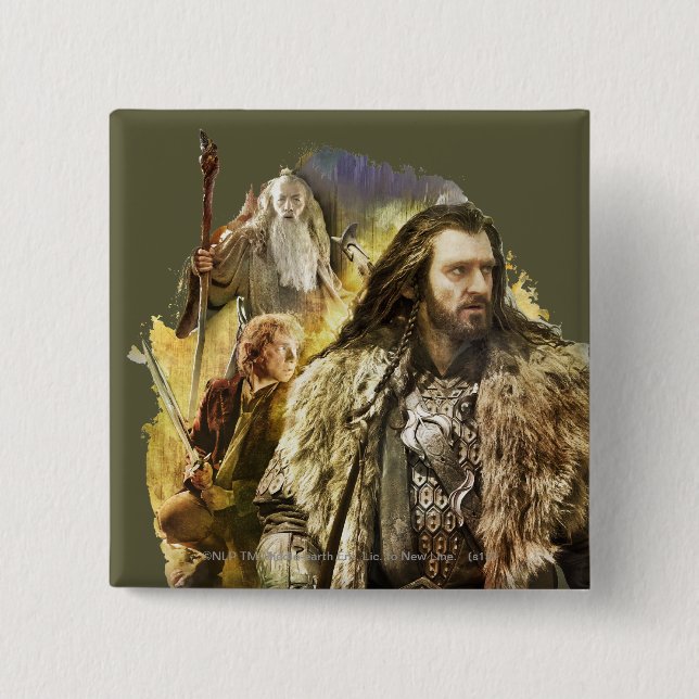 Chapa Cuadrada THORIN OAKENSHIELD™, BILBO BAGGINS™, Gandalf (Anverso)