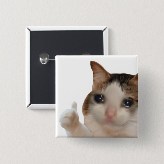 Chapa Cuadrada Thumbup Ok Cat Meme Pin Button (Anverso y reverso)