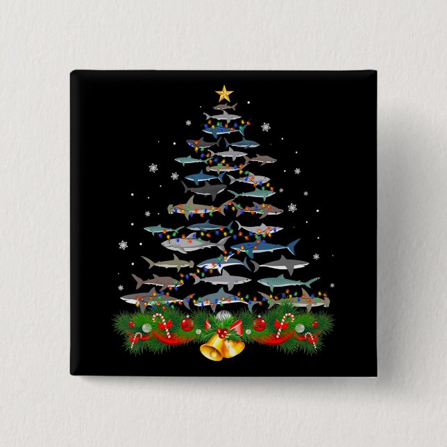 Chapa Cuadrada Tiburón Árbol de Navidad Amantes de los regalos Ho (Anverso)