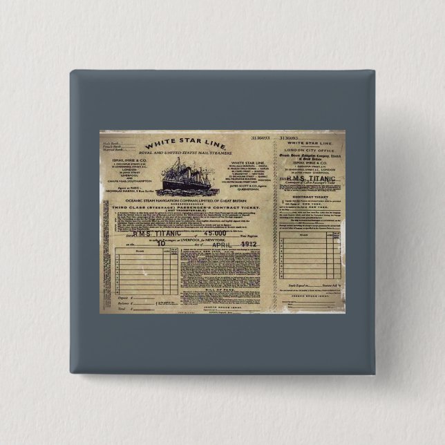 Chapa Cuadrada Ticket RMS Titanic 1912 (Anverso)