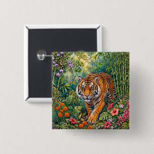 Chapa Cuadrada Tigre de Bengala Jungla de Bambú Vibrante