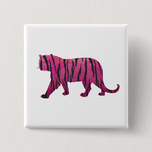 Chapa Cuadrada Tigre negro y rosado caliente de silueta (Anverso)