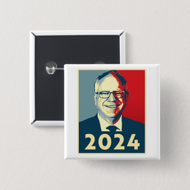 Chapa Cuadrada Tim Walz 2024 (Anverso y reverso)
