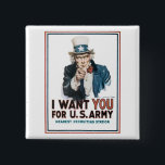 Chapa Cuadrada Tío Sam "¡Te Quiero!"<br><div class="desc">"Te quiero" Tío Sam reclutando Poster por James Montgomery Flagg,  1917</div>