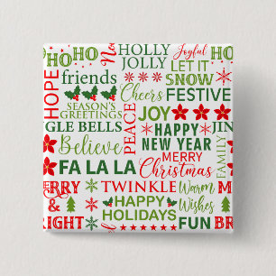Chapa Cuadrada Tipografía de Navidad Rojo y Verde Patrón Sin Fin