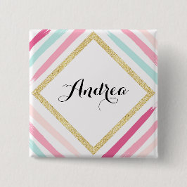 Chapa Cuadrada Tiras Pastel y Purpurina de Oro Personalizado