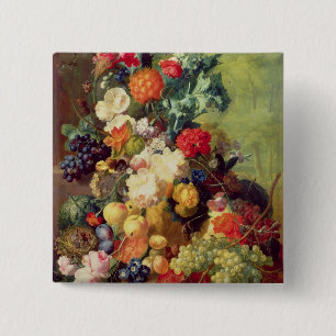 Chapa Cuadrada Todavía vida con las flores y la fruta