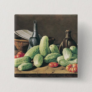 Chapa Cuadrada Todavía vida con los pepinos y los tomates