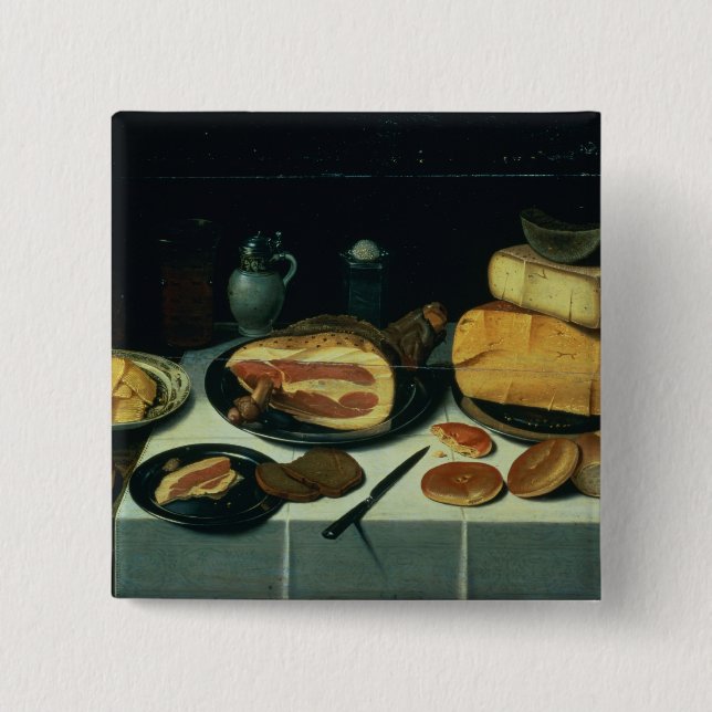 Chapa Cuadrada Todavía vida con un jamón (aceite en el panel) (Anverso)