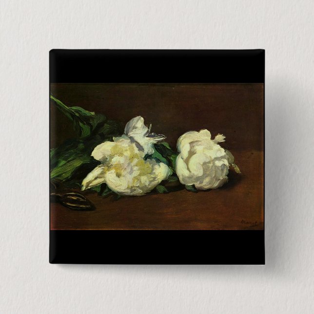 Chapa Cuadrada Todavía vida, Peony blanco de Eduardo Manet (Anverso)