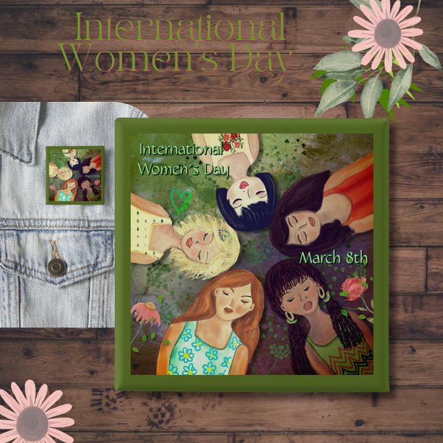 Chapa Cuadrada Tonos terrestres del Día Internacional de la Mujer (International Women's Day Earth tones Button )